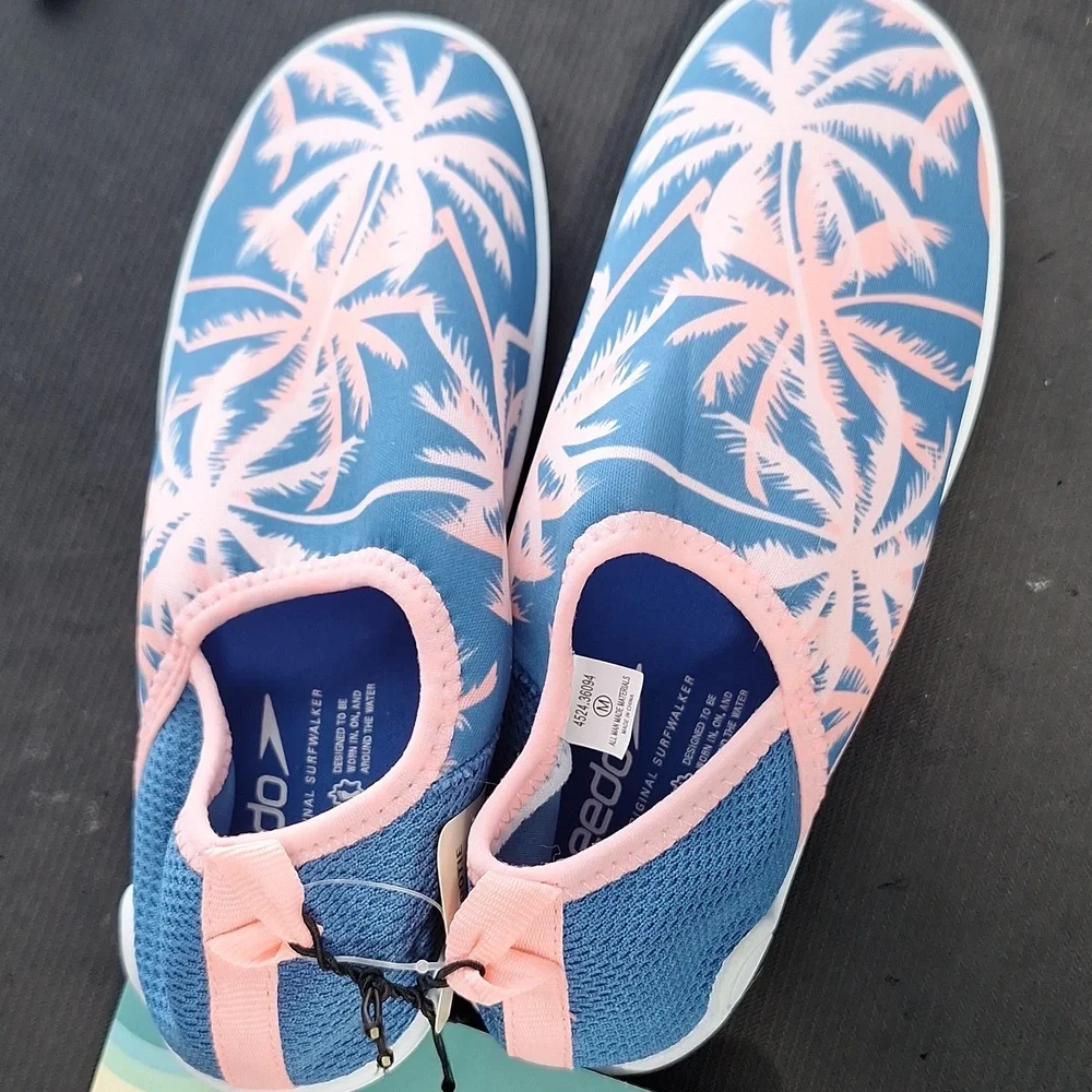Speedo Kids Water Shoes - Blue with Pink Palm Design